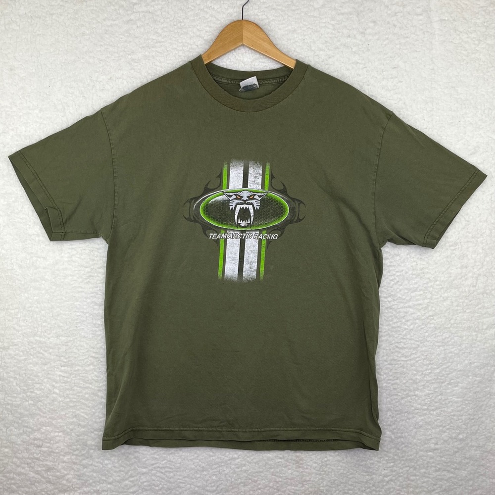 Team Arctic Racing Graphic T-Shirt Mens XL Olive Green Snowmobile Racing Tee